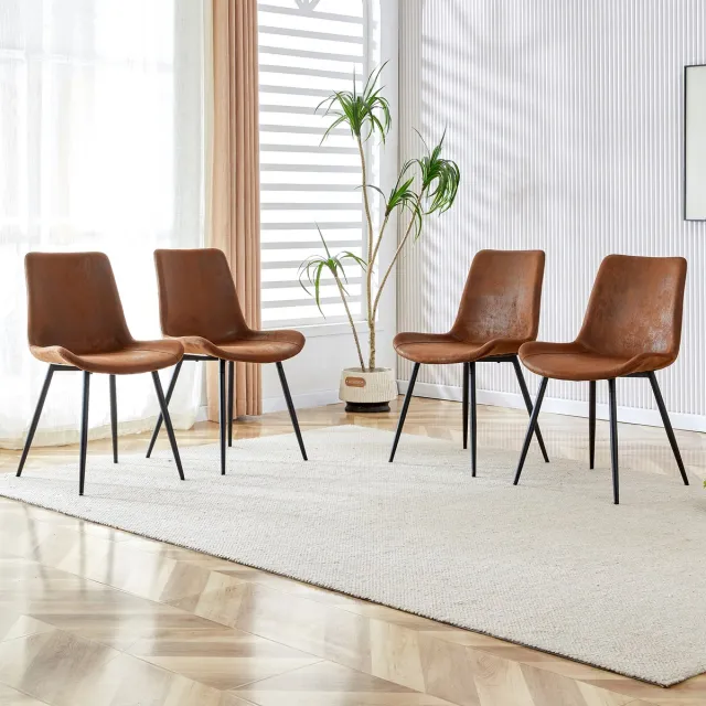 MODENUIT Eetkamerstoel - Set Van 4 - Ergonomische Rugleuning - Voor Eetkamer En Kantoor - Stof Metaal Bruin Zwart