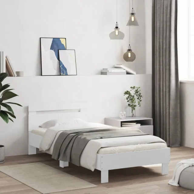 vidaXL Bedframe met hoofdbord bewerkt hout wit 100x200 cm