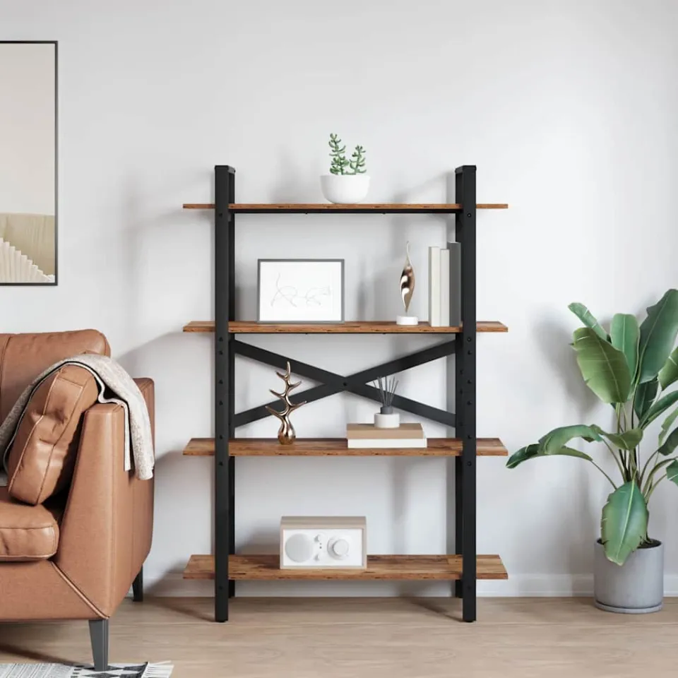 vidaXL Boekenkast 4-laags 100 x 33,5 x 140 cm Bewerkt hout Oud Hout bruin, foto 3