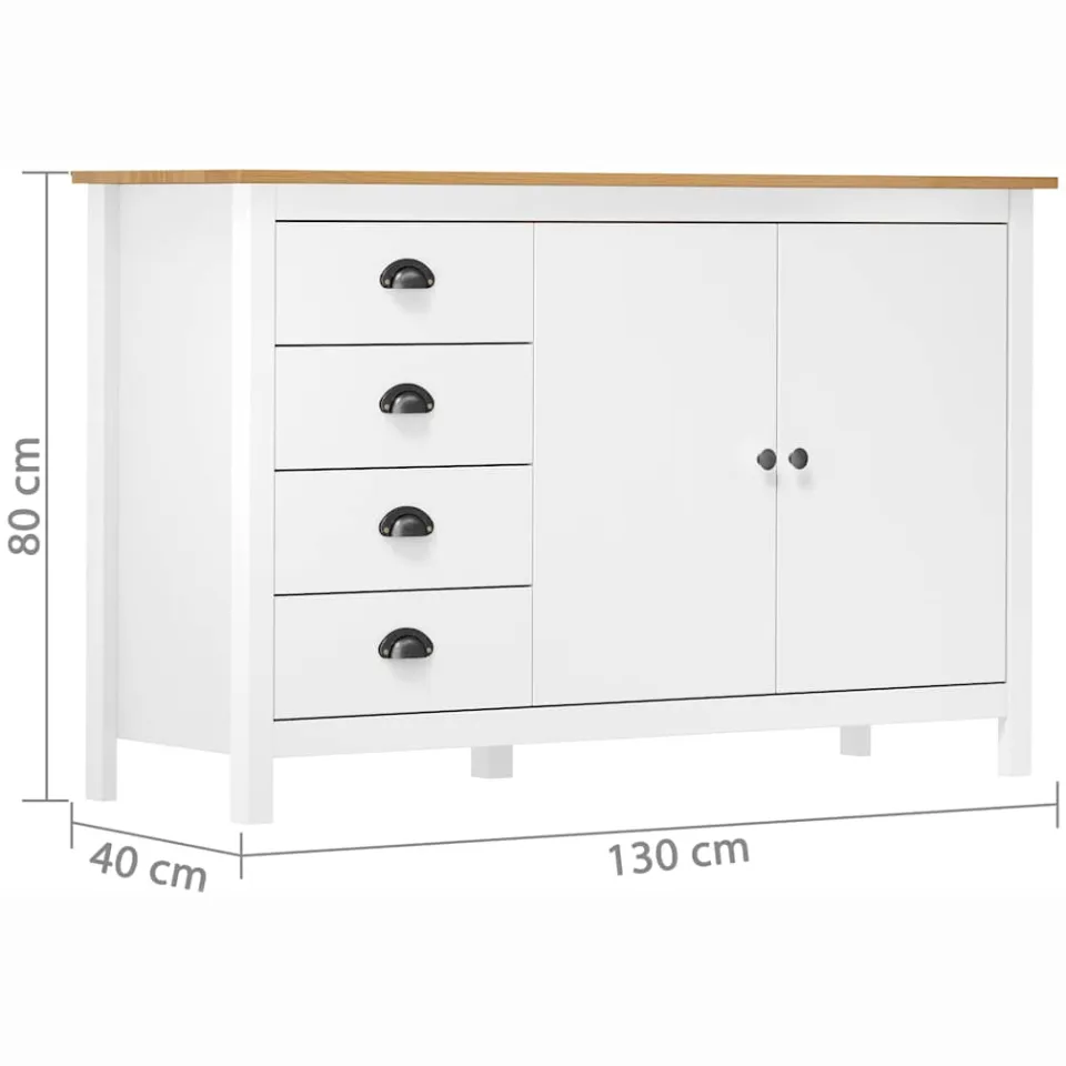 vidaXL Dressoir Hill 130x40x80 cm massief grenenhout wit, foto 4