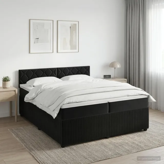 vidaXL Boxspringbed met matras Zwart 200 x 200 cm Fluweel
