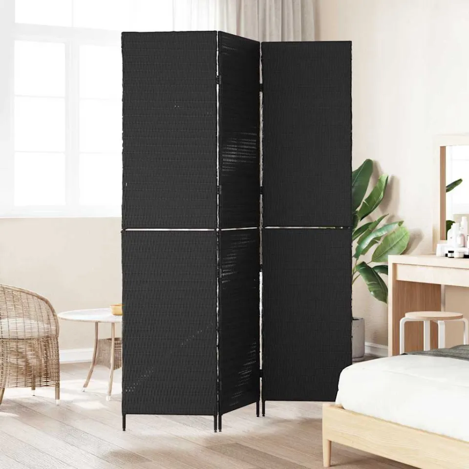 vidaXL Kamerverdeler Zwart 146 x 180 cm poly rattan, foto 3