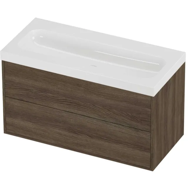 Proline Haga Badmeubelset Polystone Mezza 2 Laden 100x46x58 cm Glans Wit Vital Oak Eiken