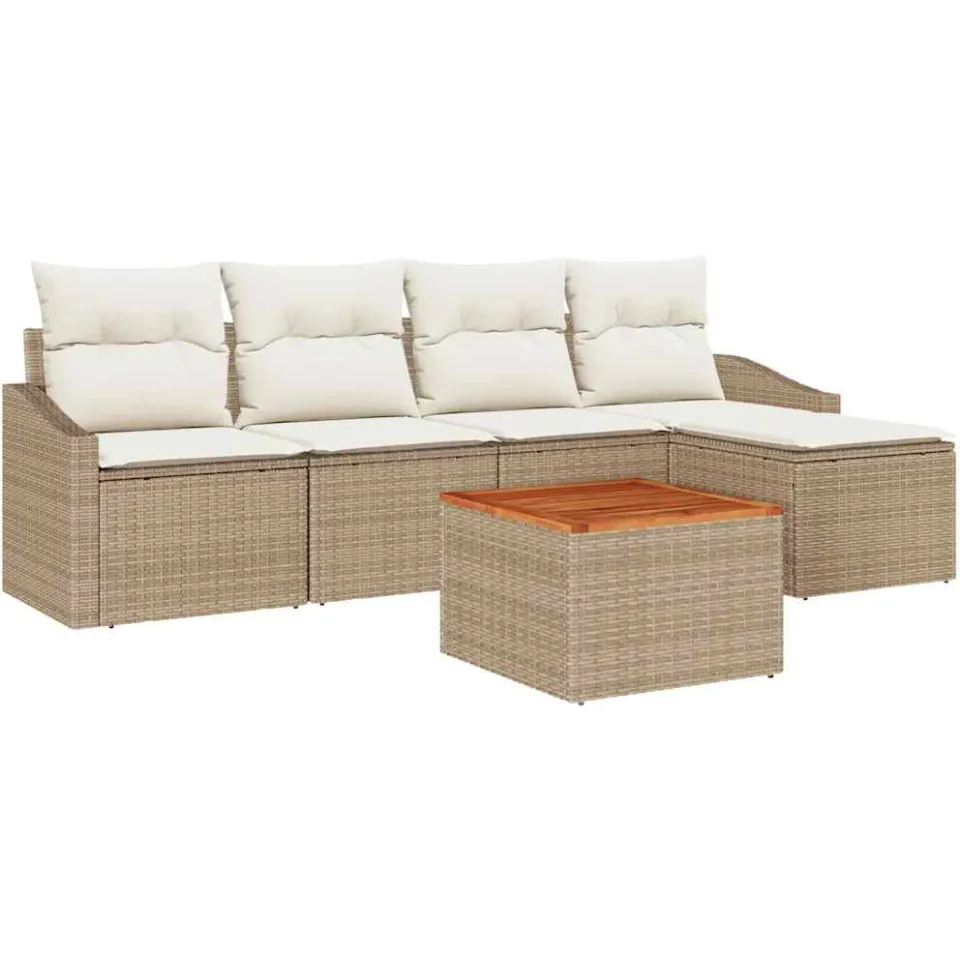 vidaXL Tuinbankenset 6 st Beige en Crème poly rattan