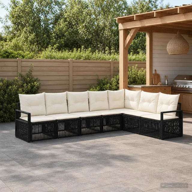 vidaXL Tuinbankenset 7 st 7-zits Zwart poly rattan, foto 2