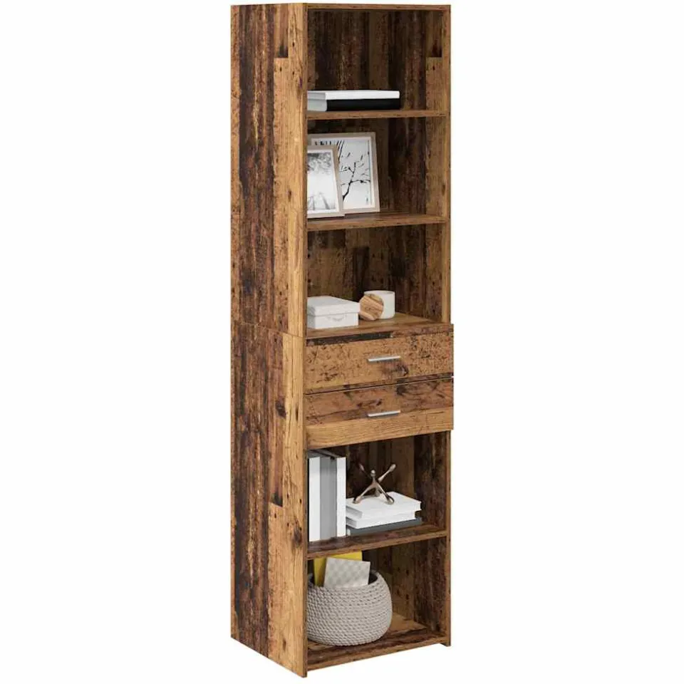 vidaXL Highboard Oud Hout 50 x 42,5 x 185 cm Bewerkt hout Bruin