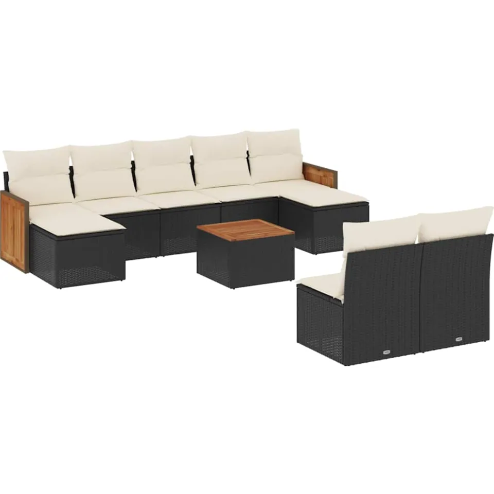 vidaXL 10-delige Loungeset met kussens poly rattan zwart, foto 3