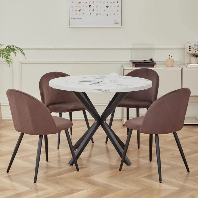 Cozy Cottage® Set van 4 Fluwelen Eetkamerstoelen - Gestoffeerde Stoelen voor Woonkamer en Keuken - Vintage Nordic Design met Zwart Metalen Poten - Comfortabele Rugleuning - Bruin