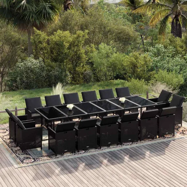 vidaXL 17-delige Tuinset met kussens poly rattan zwart, foto 2