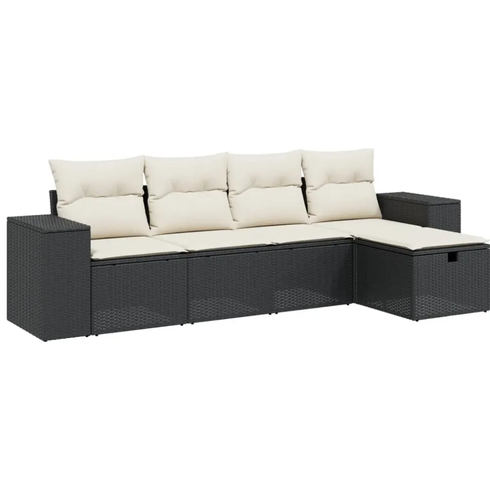 vidaXL 5-delige Loungeset met kussens poly rattan zwart