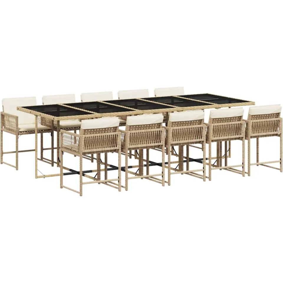 vidaXL 11-delige Tuinset met kussens poly rattan beige