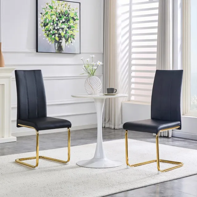 MODENUIT Eetkamerstoel 54,5 bij 43 bij 99 cm - Set van 2 - Eetkamer - Kunstleer en Metaal - Zwart Goud