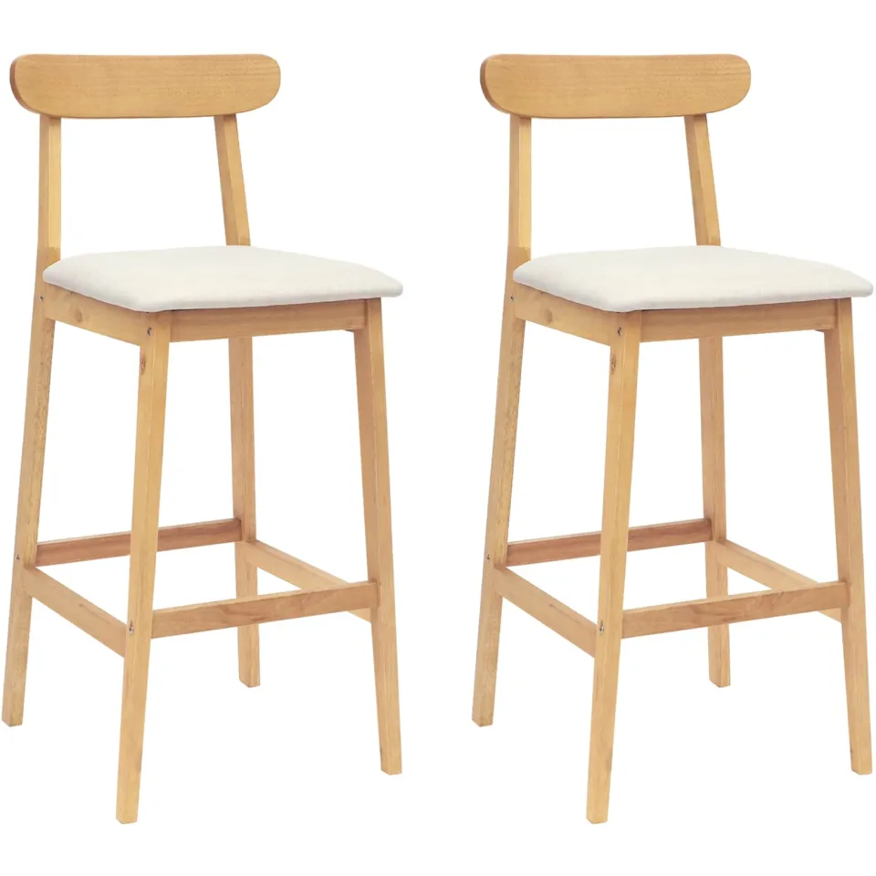 vidaXL Barkruk 2 st Natuurlijk en Beige Massief Rubberhout en Stof Bruin