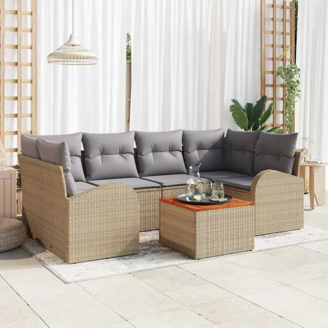vidaXL Tuinbankenset 7 st Beige poly rattan, foto 2