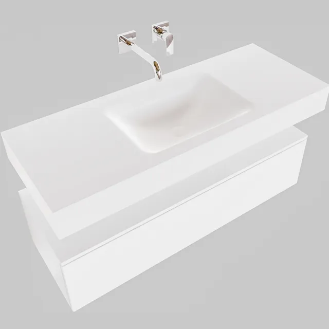 Boss & Wessing Badkamermeubel BWS Ibiza 120 cm Solid Surface Wastafel Mat Wit (acht varianten)