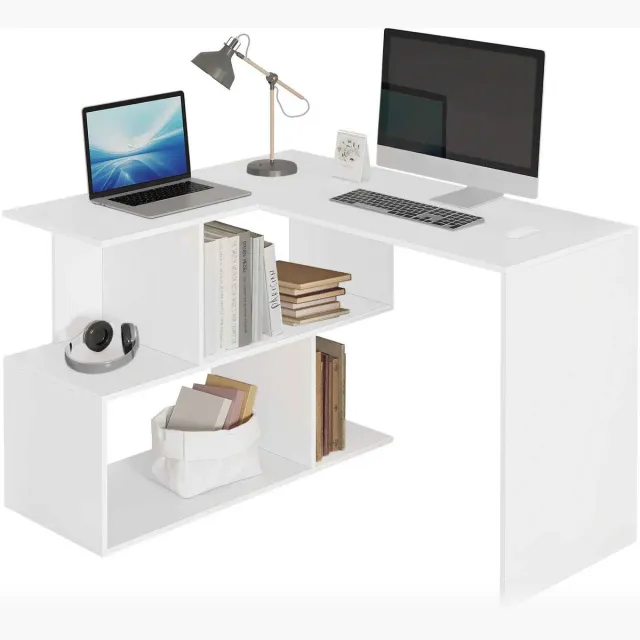 C. , R. E. CORE Bureau met Opbergplanken - Computertafel - Stevig van Spaanplaat met Metalen Frame - Schrijftafel - Multifunctioneel - 120x100x77cm - Wit