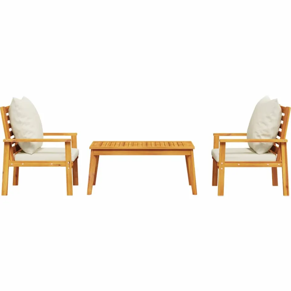 vidaXL 3-delige Loungeset met kussens massief acaciahout Bruin
