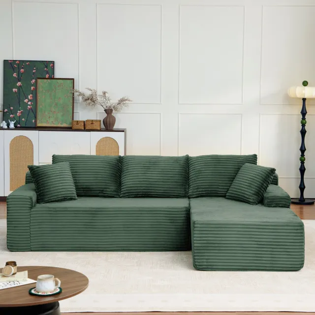 FloraGrace Hoekbank 239 cm - Modulaire L-Vorm met Rechter Hoek en Brede Zitting - Voor Woonkamer en Slaapkamer - Ribstof - Groen