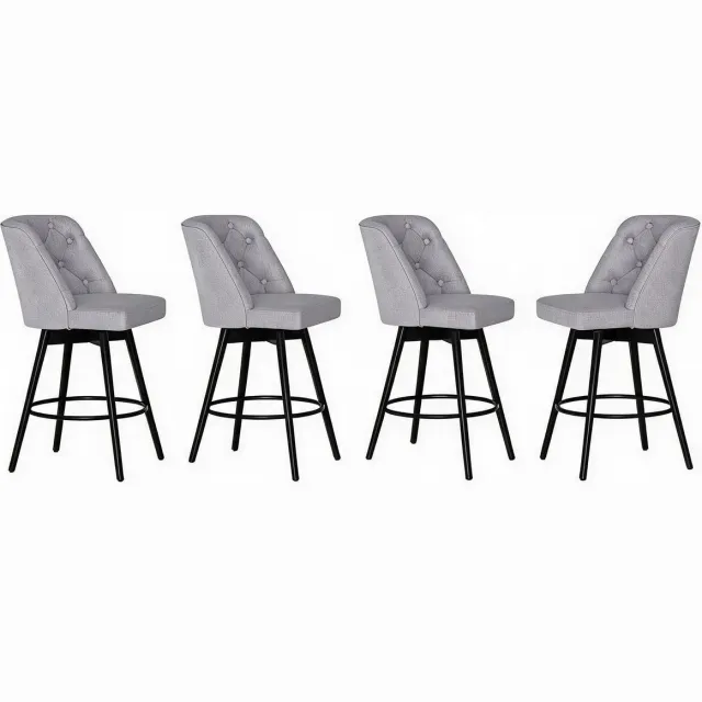 Triumpunpre Set van 4 Draaibare Barkrukken met Rugleuning - 66cm Barhoogte - Gestoffeerd Linnen - Stabiel IJzeren Voetsteun - Keukeneiland Barstoelen Lichtgrijs Lichtgrijs 4