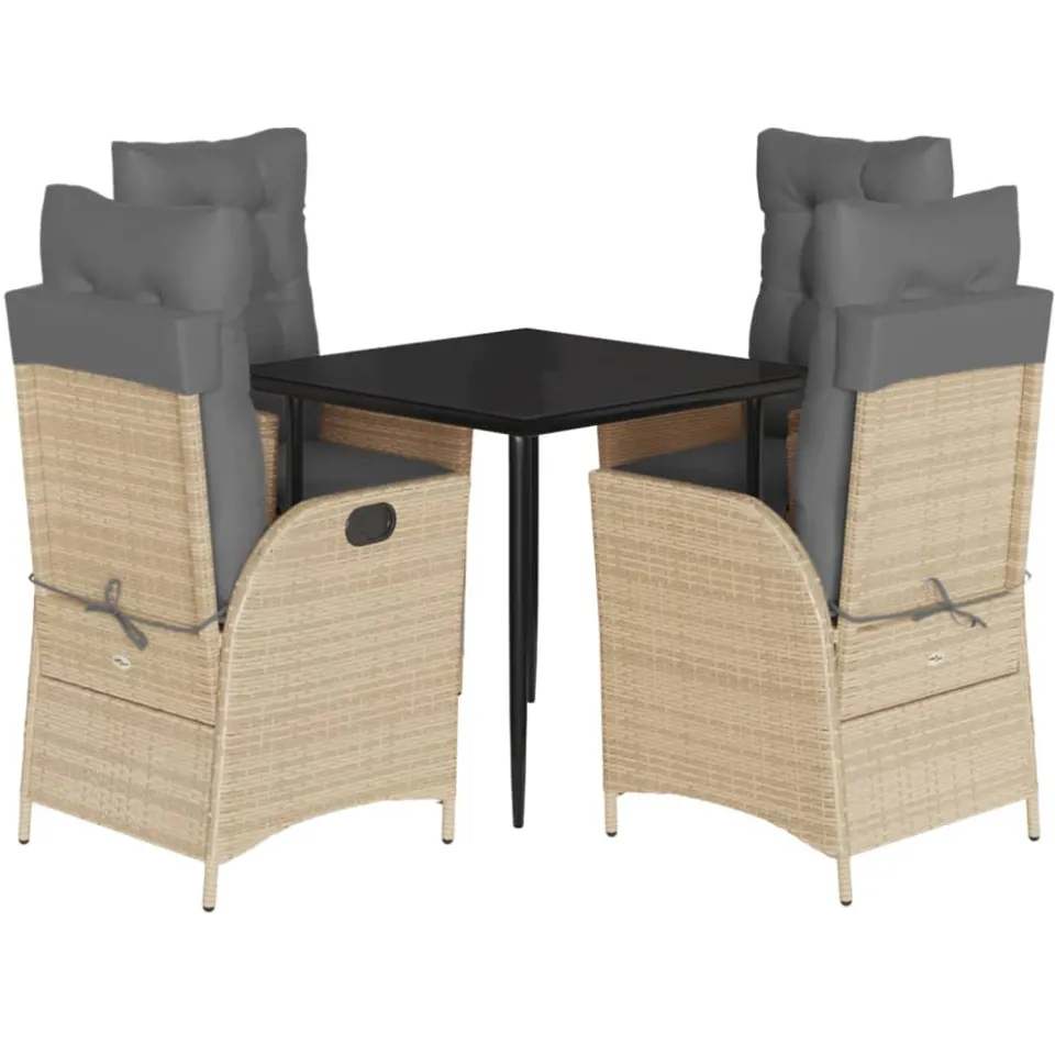 vidaXL 5-delige Tuinset met kussens poly rattan gemengd beige