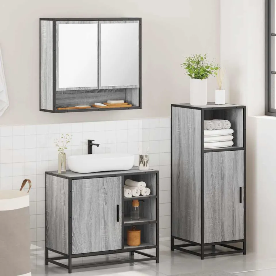 vidaXL 3-delige Badkamermeubelset bewerkt hout grijs sonoma eikenkleur, foto 4