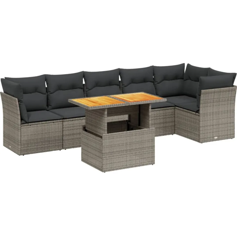vidaXL 7-delige Loungeset met kussens poly rattan grijs, foto 4