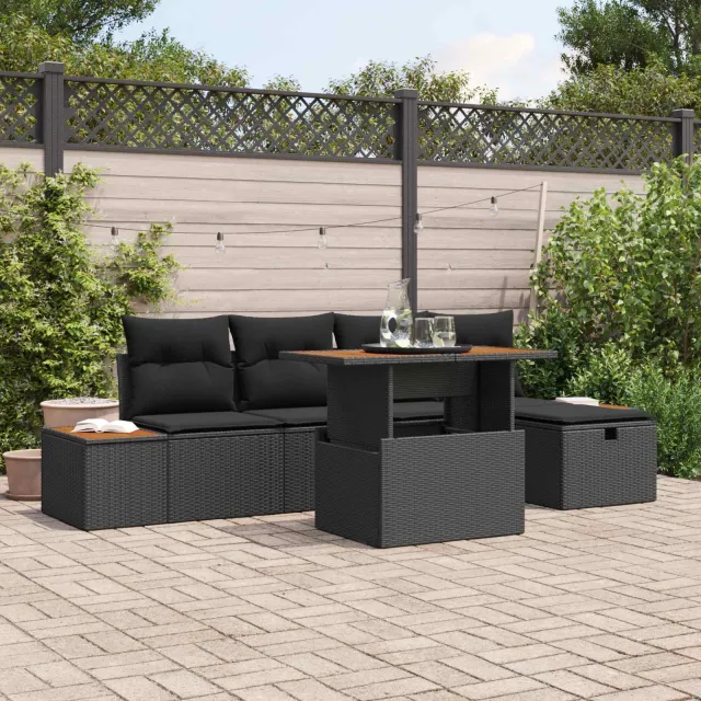 vidaXL Tuin Sofa Set 6 st Zwart Poly riet