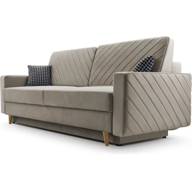 AJE Meubles B.V. 3-zitsbank van Velvet voor woonkamer, slaapbank, sofa met slaapfunctie en opbergruimte, moderne bank - 230x96x97cm - Slaapbank CALIFORNIA - Cappuccino (PAROS 03)