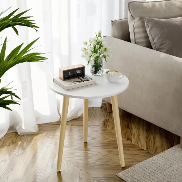 Unyqoos Binnenhuis Bijzettafel Met Rond Tafelblad In Scandinavische Stijl Voor Elke Ruimte Natuurlijk en wit