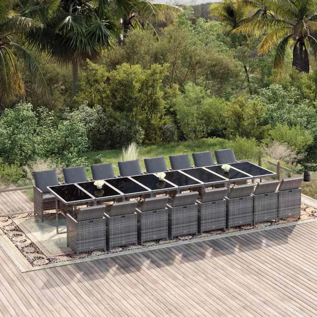 vidaXL 17-delige Tuinset met kussens poly rattan grijs, foto 2