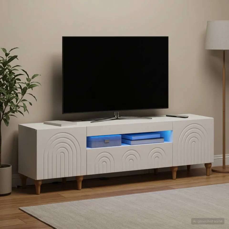 vidaXL LED tv-meubel ALKMAAR 153 x 35 x 43 cm Wit Bewerkt hout, foto 4