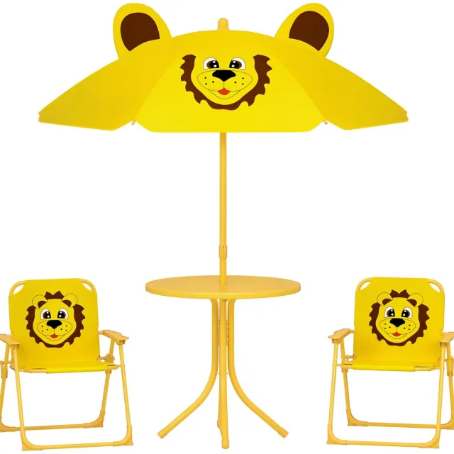 AIYAPLAY Kindertuinset Tafel met 2 Stoelen en Parasol - Kindertuinmeubelset, kinderpicknicktafel - Geel Gelb