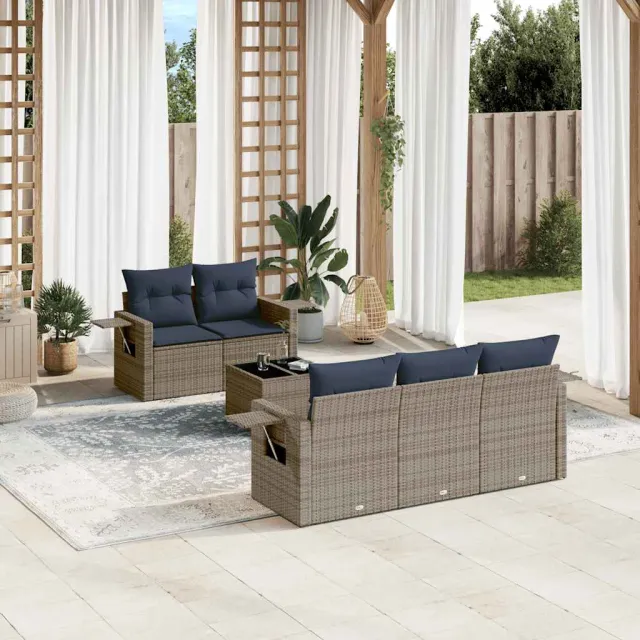 vidaXL 6-delige tuinbankset met kussens, grijs polyrotan, foto 2