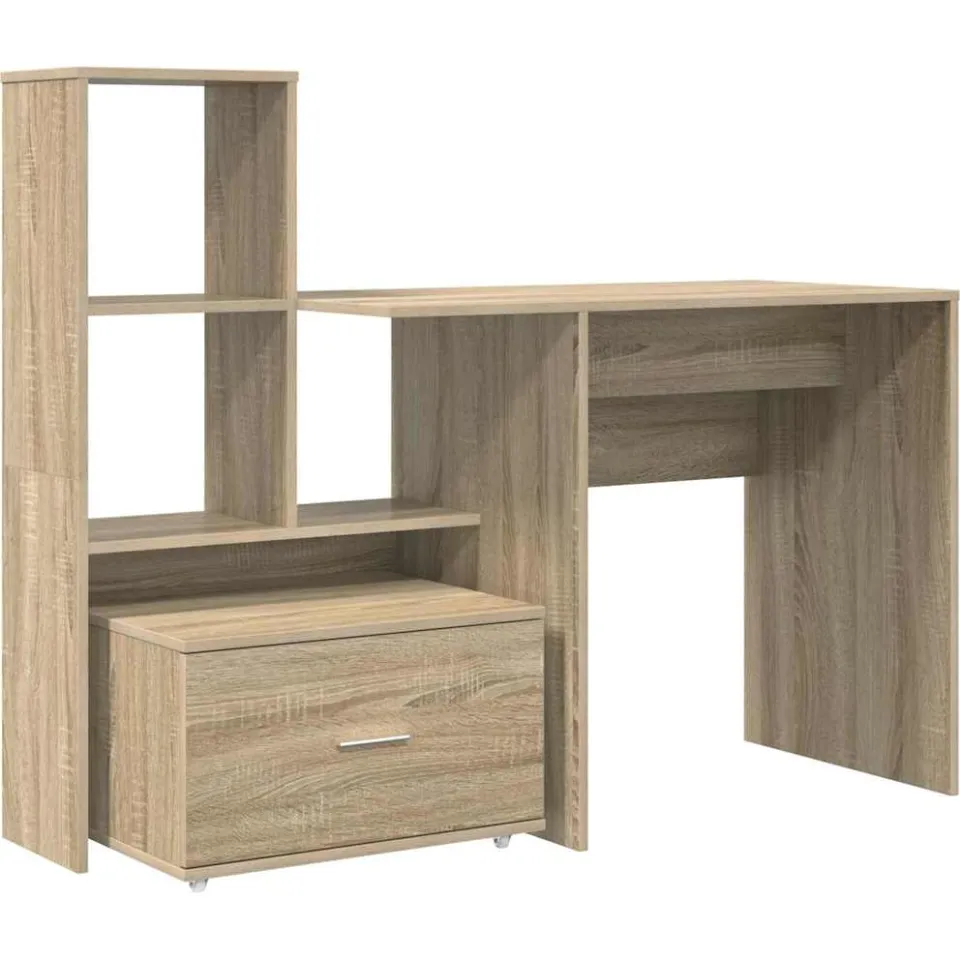 vidaXL Bureau Sonoma Eiken Bewerkt hout 131,5 x 50 x 106,5 cm, foto 3