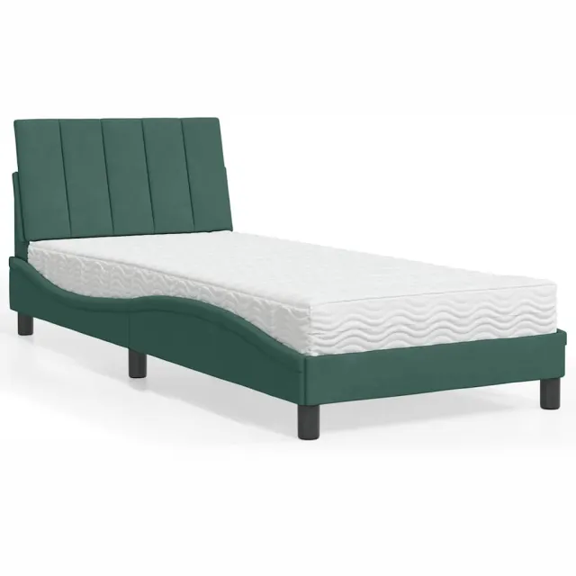 vidaXL Bed met matras "Hanko" fluweel donkergroen 80x200 cm