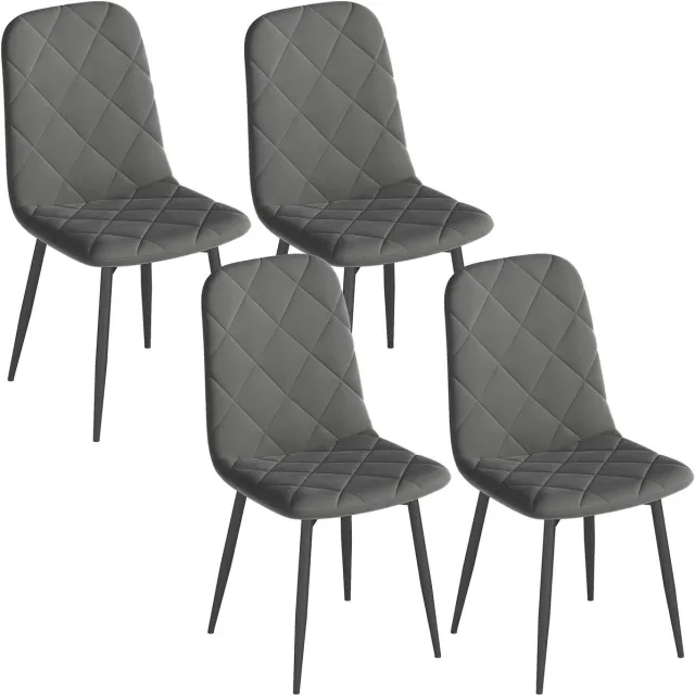 Homcom Eetkamerstoelen Set van 4 - Eetstoelen Velvet - Gestoffeerde Keukenstoelen - Grijs