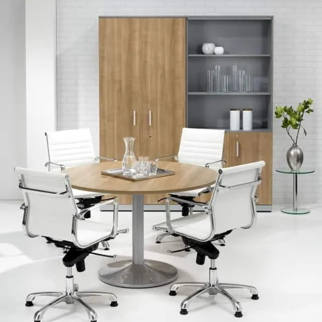 ABC Kantoormeubelen Ronde vergadertafel Work diameter Ø120cm bladkleur Halifax Eiken framekleur Chroom