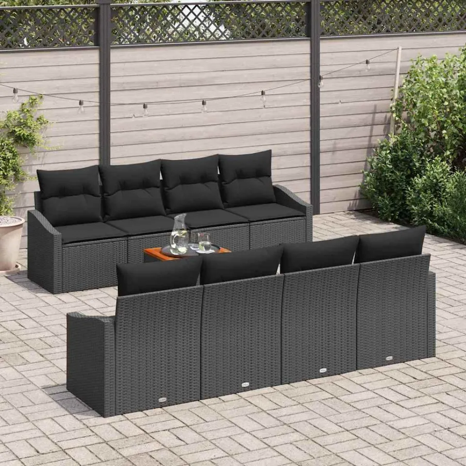 vidaXL Tuinbankenset 9 st Zwart poly rattan, foto 3