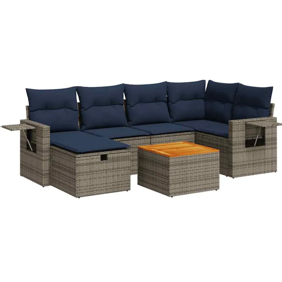 vidaXL 7-delige Loungeset met kussens poly rattan grijs, foto 3