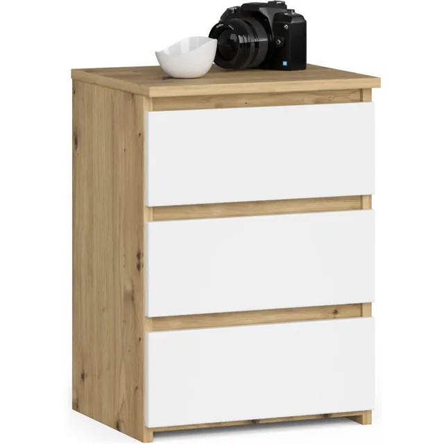 Akord Nachtkastje CL3/40 met 3 Lades / AKORD Furniture Factory / Artisan Eik - Wit / 40 x 57 x 35 cm