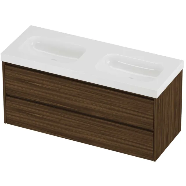 Proline Haga Badmeubelset Polystone Mezza Dubbel 120x46x58 cm Glans Wit Cabana Oak Eiken