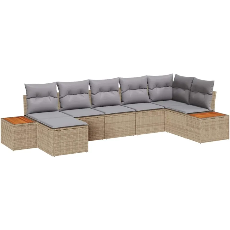 vidaXL Tuinbankenset 7 st Beige Poly riet