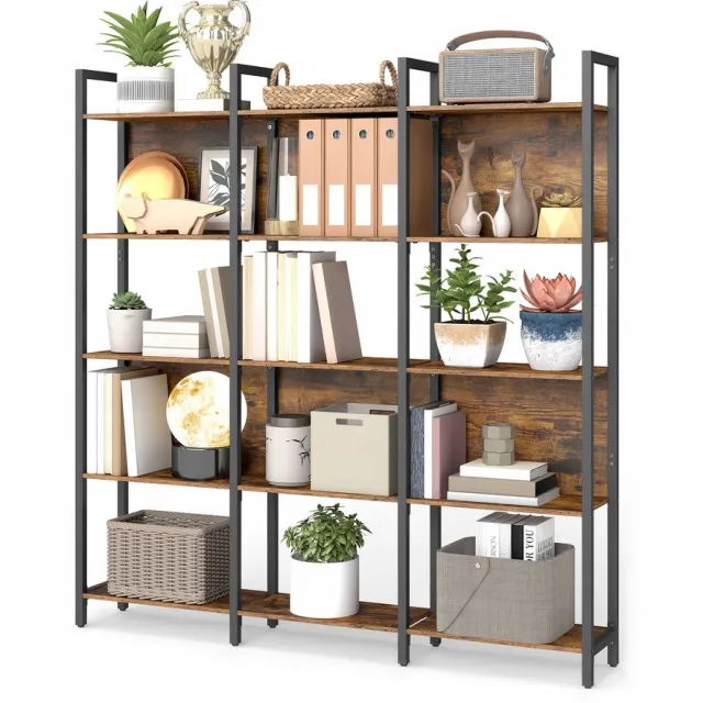 Vasagle Boekenkast - Met 5 Open Planken - Stabiel Stalen Frame - Industrieel Design Vintagebruin-Zwart