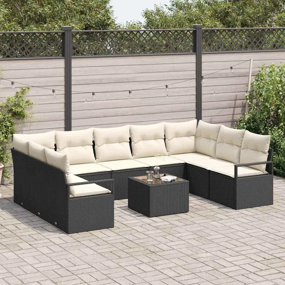 vidaXL Bankstel 10 st Zwart poly rattan, foto 3