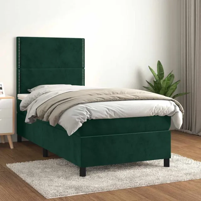 vidaXL Boxspring met matras fluweel donkergroen 90x200 cm groen