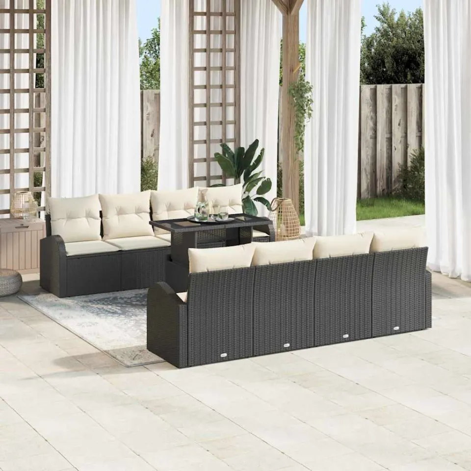 vidaXL Tuin Sofa Set 9 st Zwart poly rattan, foto 3