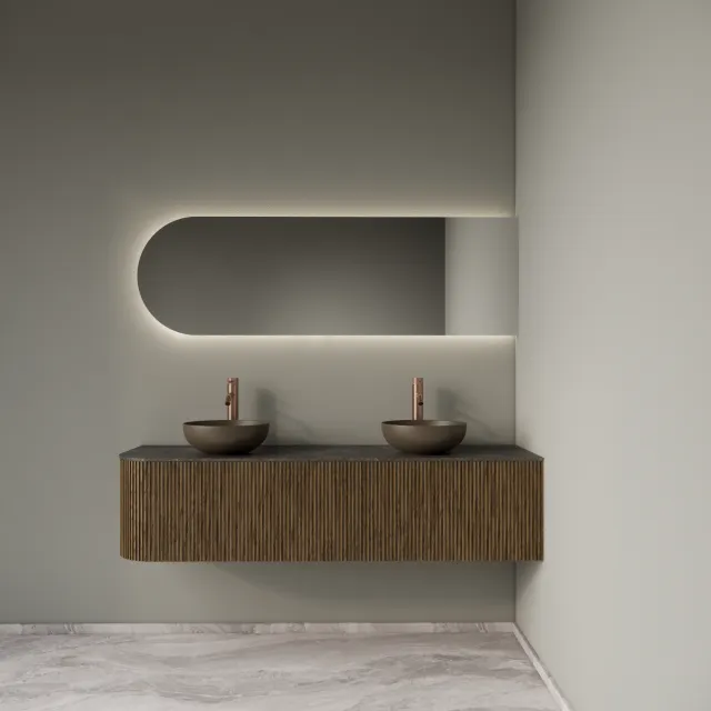 Gliss Design Badkamermeubelset Gliss Design Alluro 160 cm Rechts Castle Brown Bruin