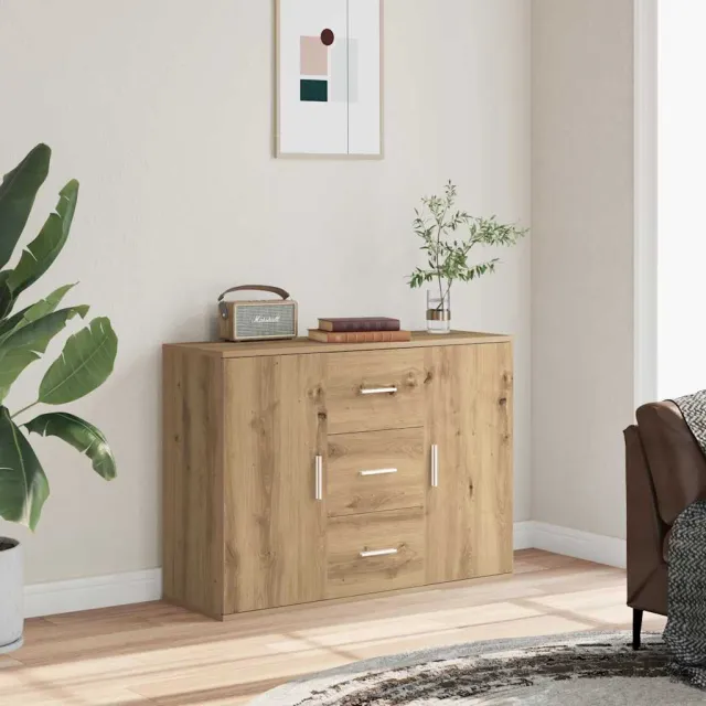 vidaXL Dressoir 90x29,5x65 cm bewerkt hout artisanaal eikenkleur Bruin