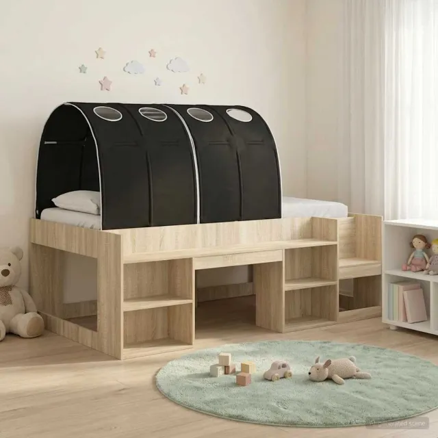 vidaXL Bedframe met tunnel 3 st Sonoma Eiken en Zwart Bewerkt hout Bruin