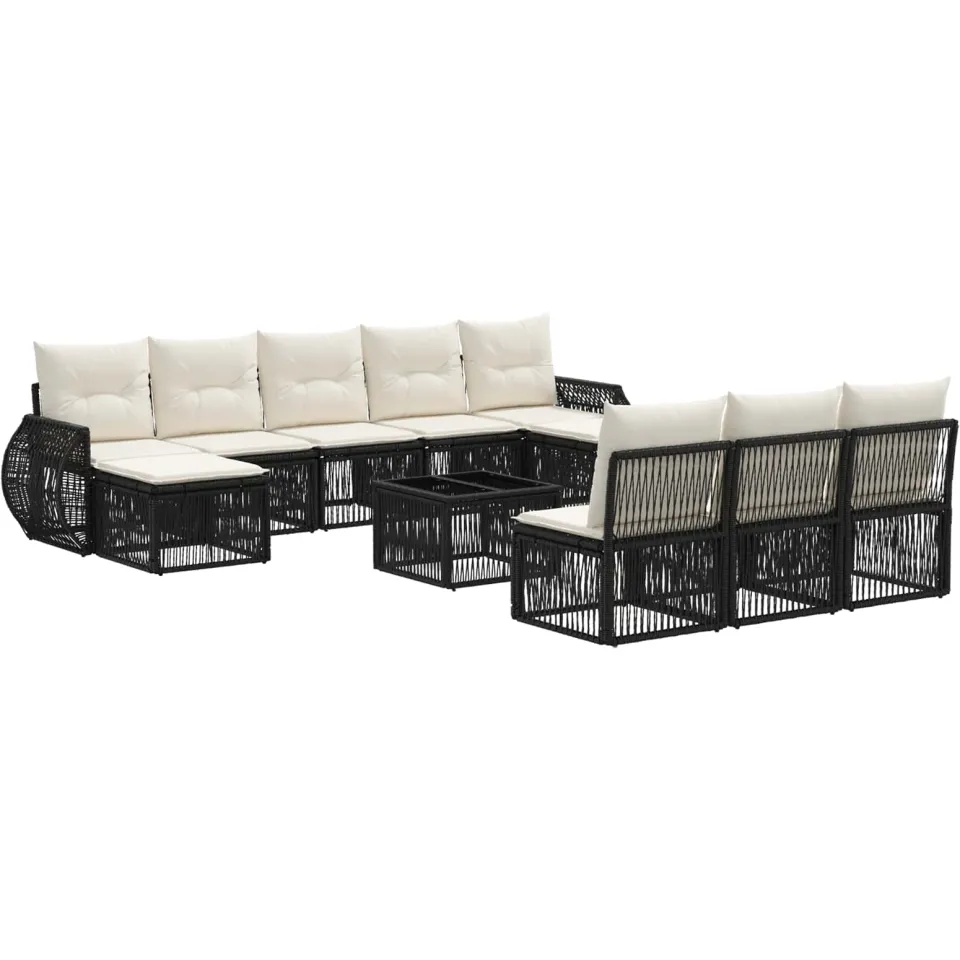 vidaXL Tuinbankenset 11 st Zwart en Cream Wit poly rattan, foto 3